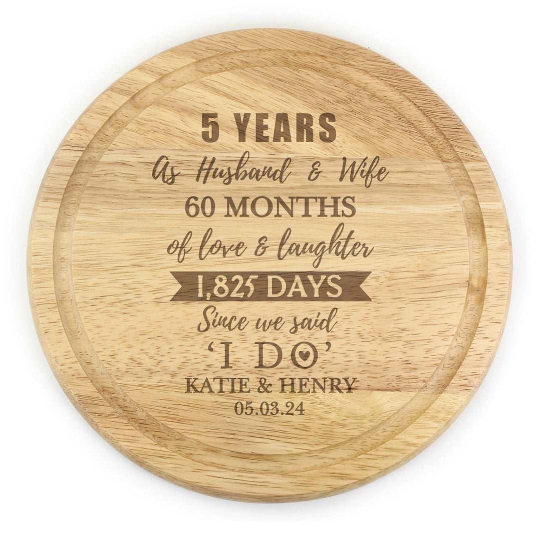 Personalised 5th Anniversary Heart Chopping Board – alternative view
