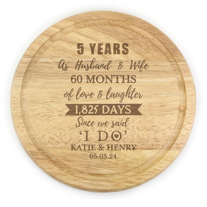 Personalised 5th Anniversary Heart Chopping Board – alternative view
