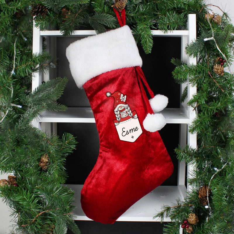 Personalised Gonk Family Red Christmas Stocking- Girl