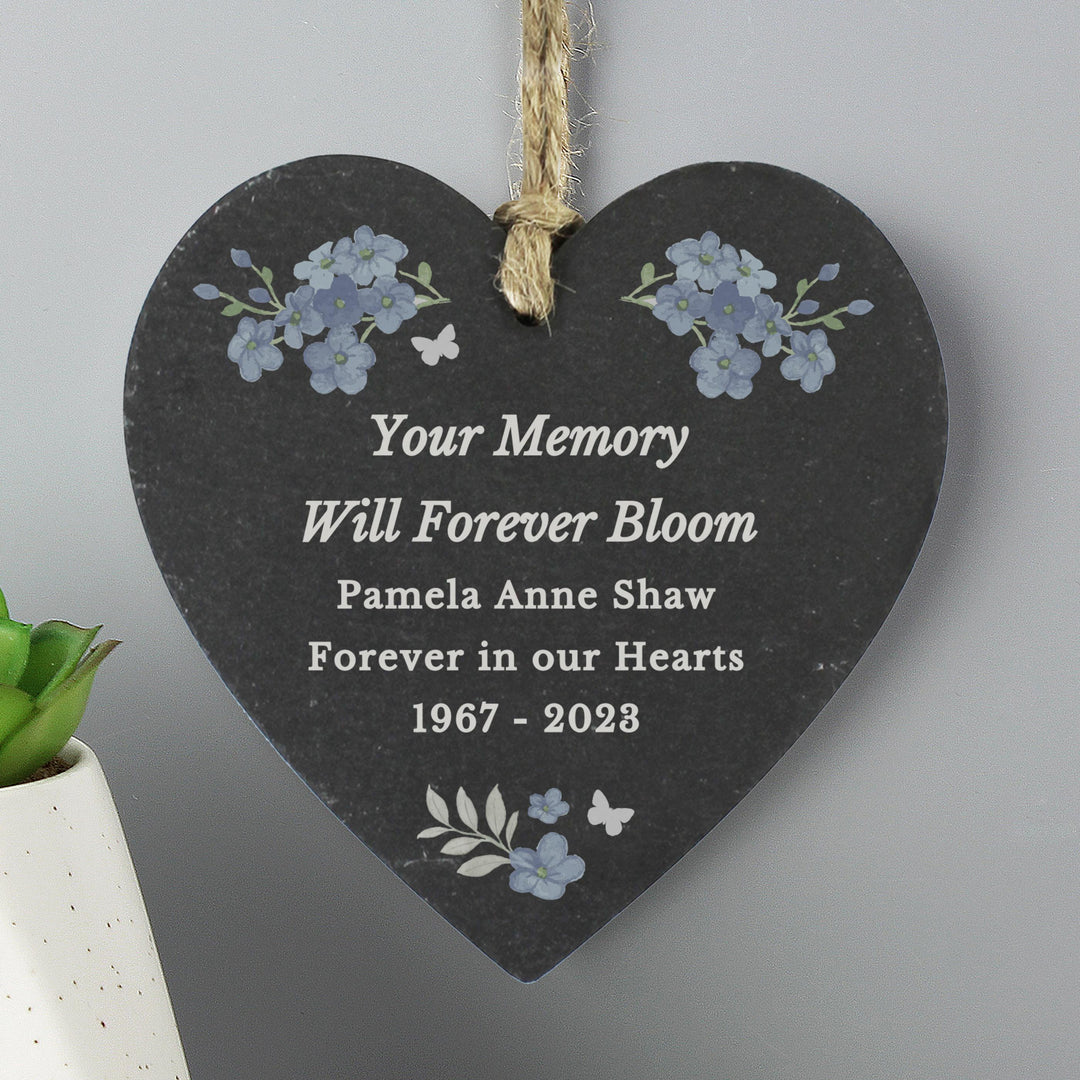 Personalised Memorial Forget Me Not Slate Heart – alternative view