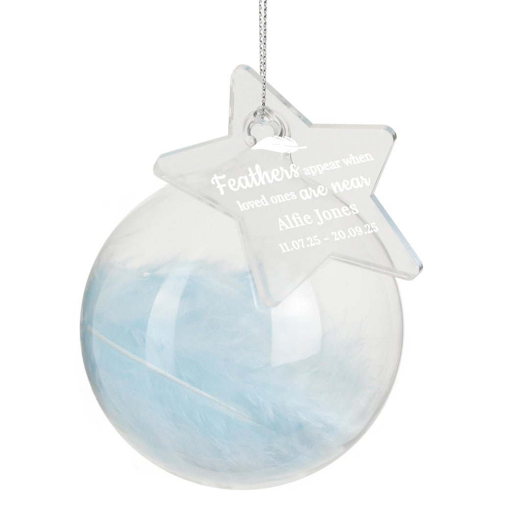 Personalised Blue Memorial Feather Bauble – alternative view