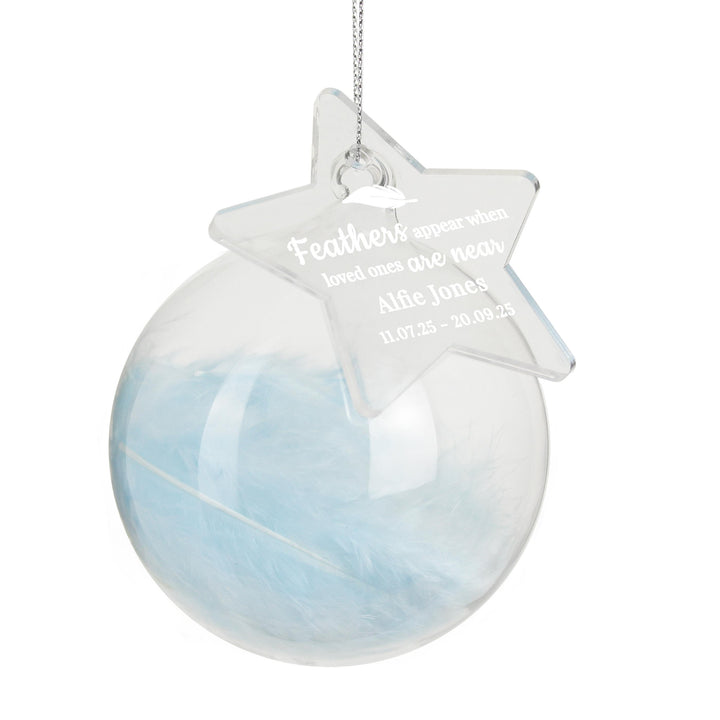 Personalised Blue Memorial Feather Bauble – alternative view