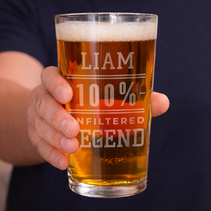 Personalised Unfiltered Legend Pint Glass, The Personal Shop, personalised gifts