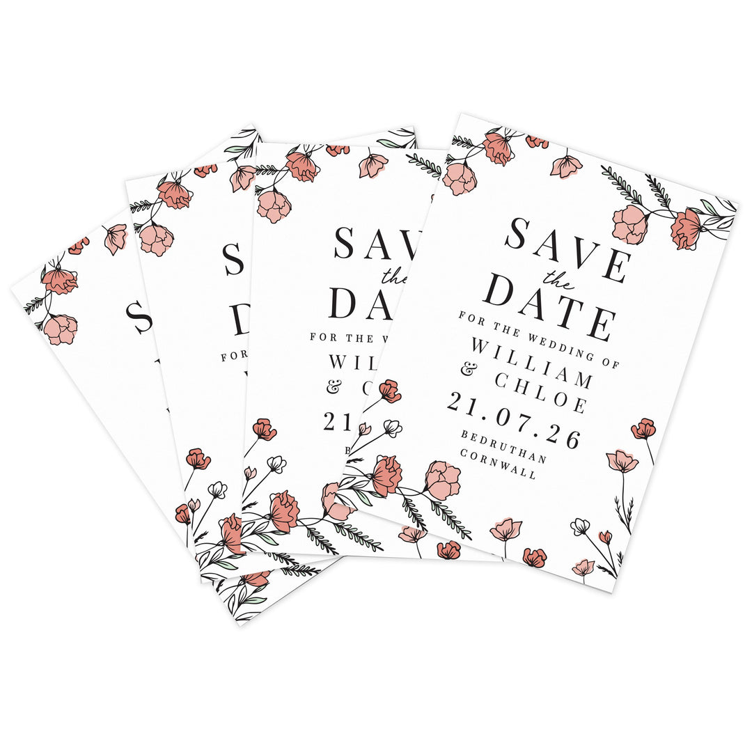 Personalised Pink Floral Set of 36 Wedding Save the Dates – alternative view