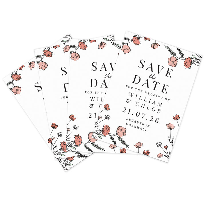 Personalised Pink Floral Set of 36 Wedding Save the Dates – alternative view