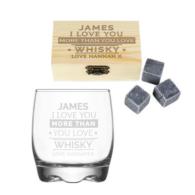 Personalised I Love You More Than Whisky Glass & Stones