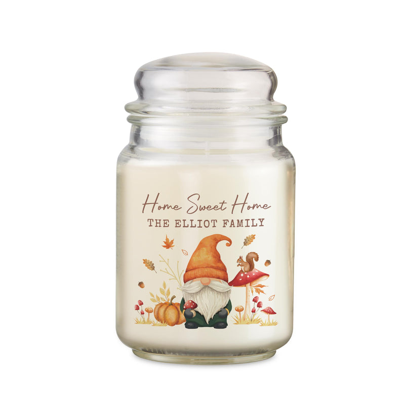 Personalised Autumn Gonk Large Candle Jar