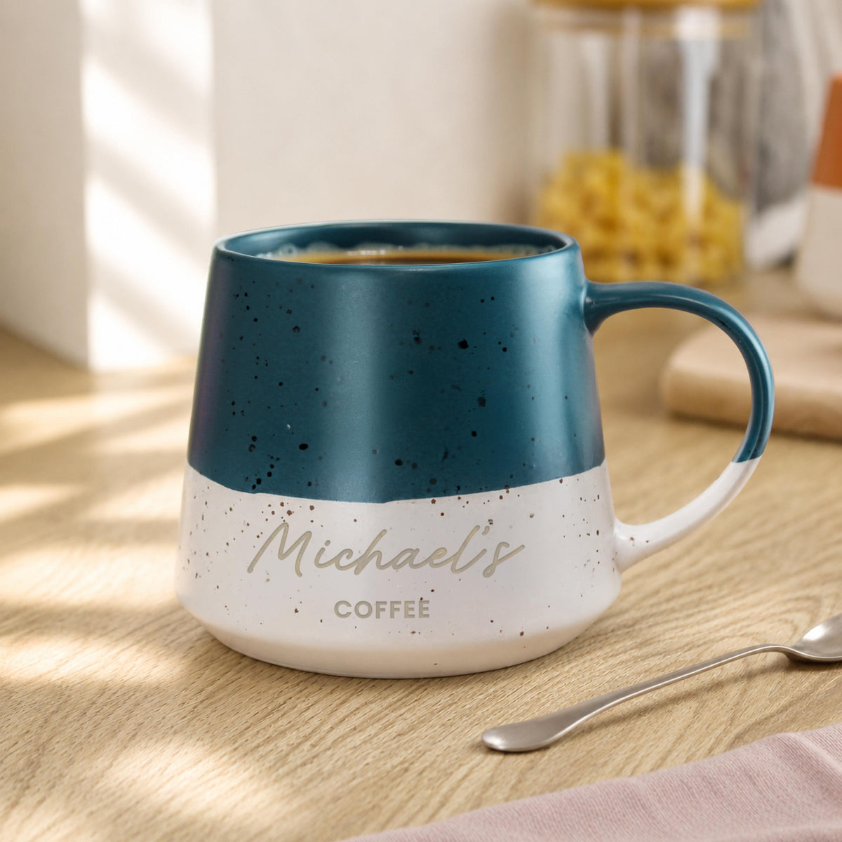 Personalised Message Blue Speckled Ceramic Mug, The Personal Shop, personalised gifts