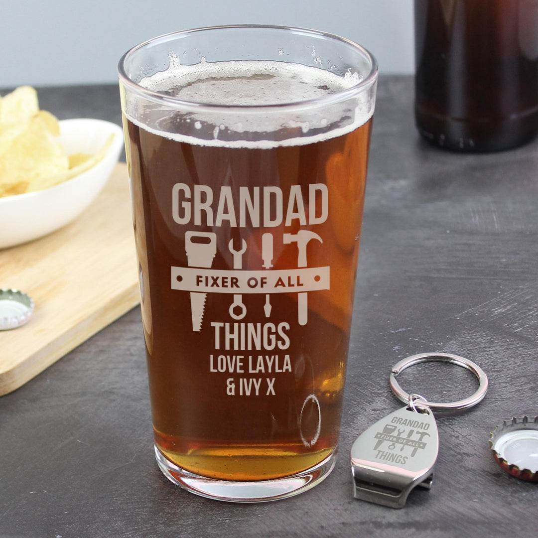 Personalised Fixer of All Things Pint Glass &amp; Bottle Opener – alternative view