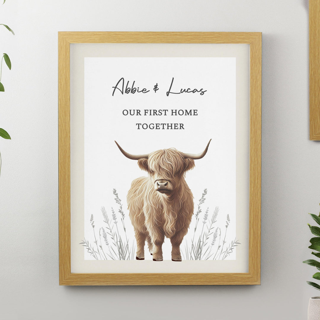 Personalised Highland Cow Oak Poster Frame – alternative view