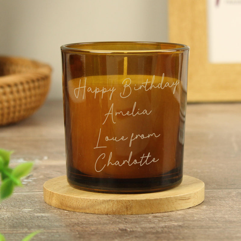 Personalised Engraved Message Amber Glass Candle