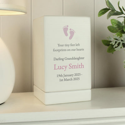 Personalised Baby Girl Small Wooden Urn