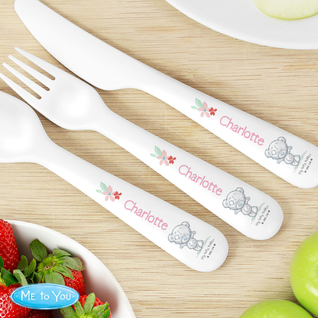 Personalised Tiny Tatty Teddy Woodland Animal 3 Piece Cutlery Set – alternative view