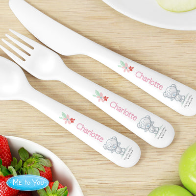 Personalised Tiny Tatty Teddy Woodland Animal 3 Piece Cutlery Set