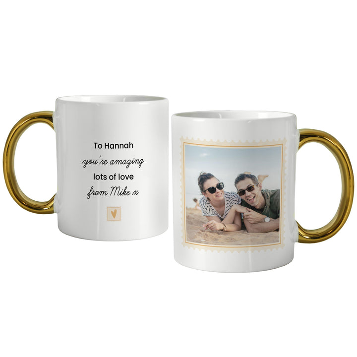 Personalised Photo Upload Gold Handled Mug – alternative view