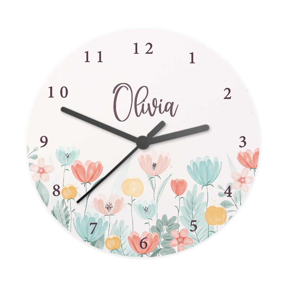 Personalised Floral Wooden Childrens Clock – alternative view