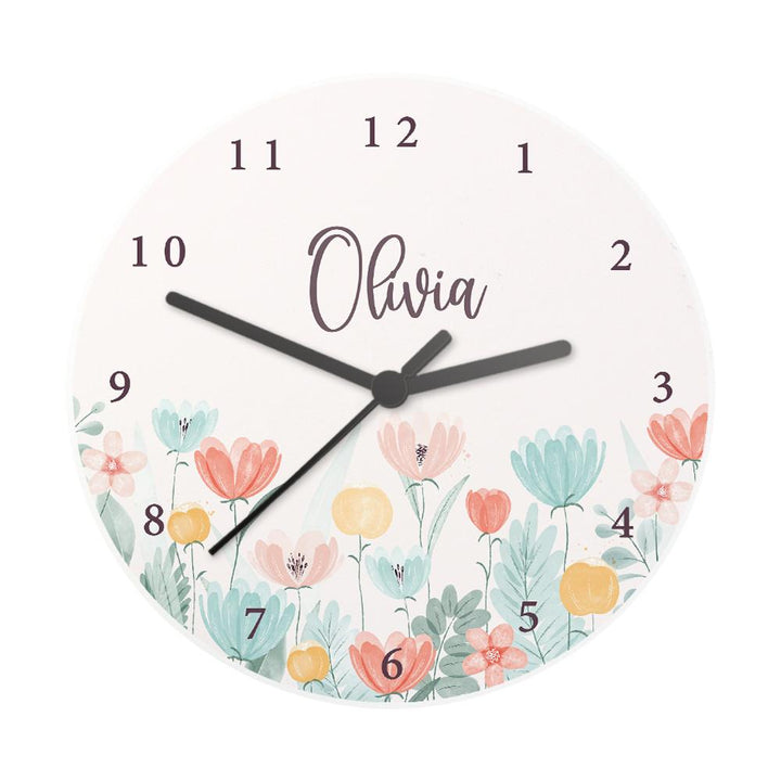 Personalised Floral Wooden Childrens Clock – alternative view