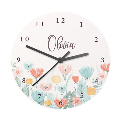 Personalised Floral Wooden Childrens Clock