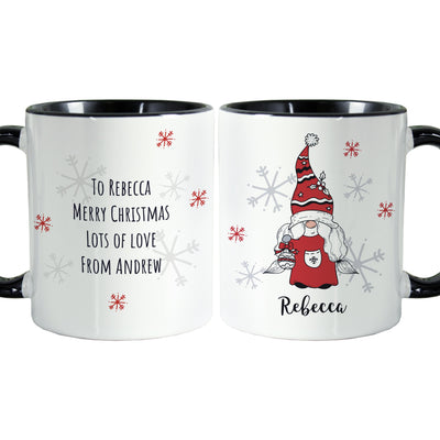 Personalised Gonk Family Black Handled Christmas Mug - Female