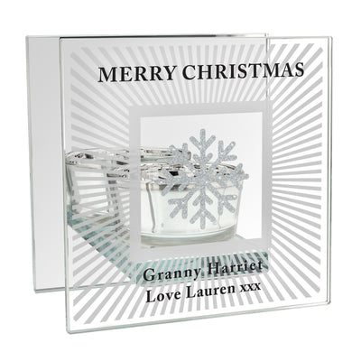 Personalised Snowflake Silver Glitter Tea Light Holder