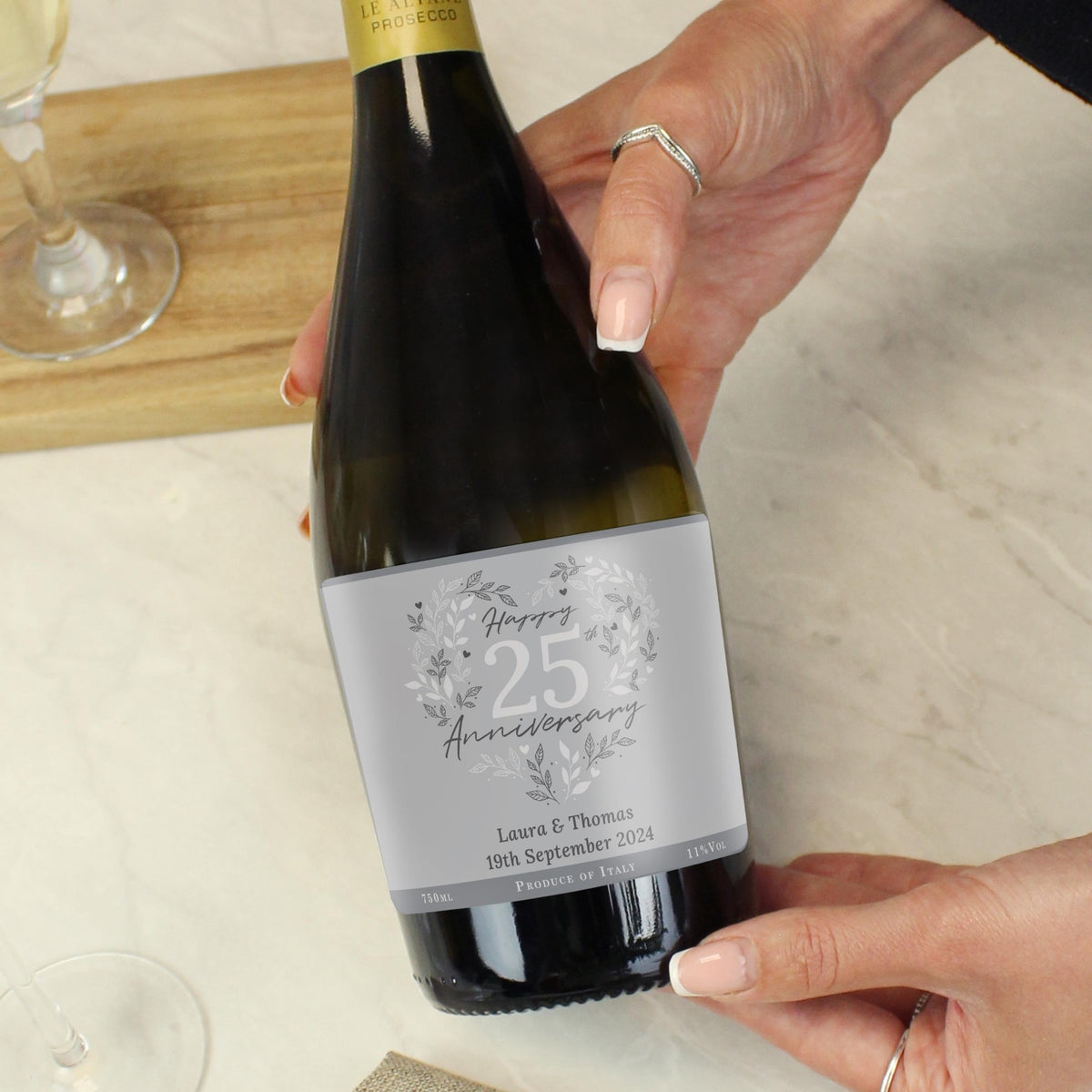 Personalised 25th Silver Wedding Anniversary Prosecco, The Personal Shop, personalised gifts