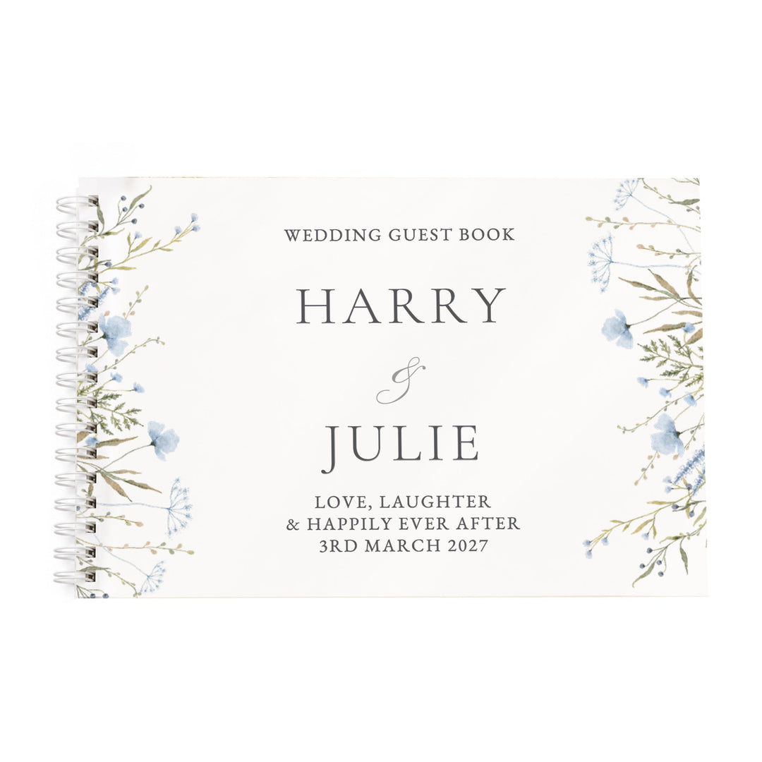 Personalised Blue Wild Flowers Wedding Guest Book, The Personal Shop, personalised gifts