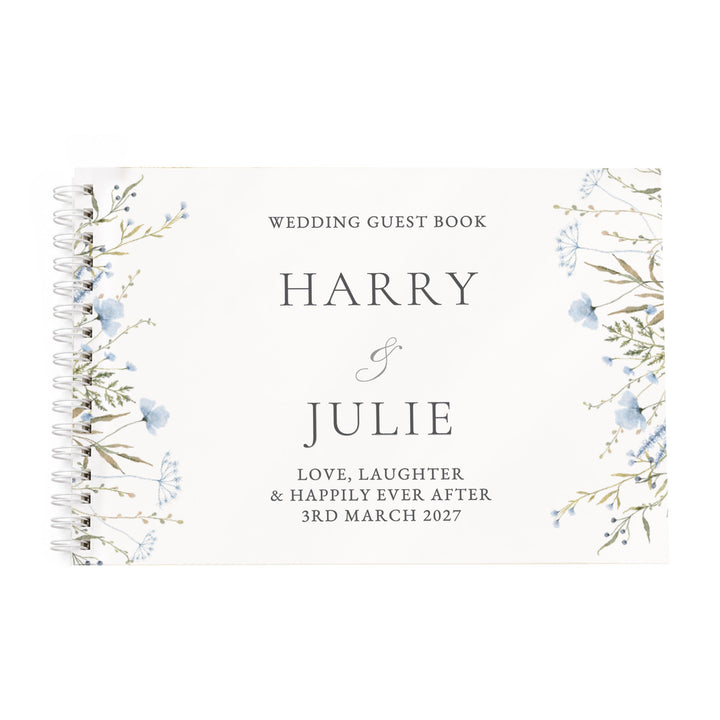 Personalised Blue Wild Flowers Wedding Guest Book, The Personal Shop, personalised gifts