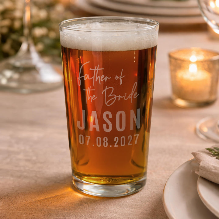 Personalised Father of the Bride Elegant Pint Glass, The Personal Shop, personalised gifts