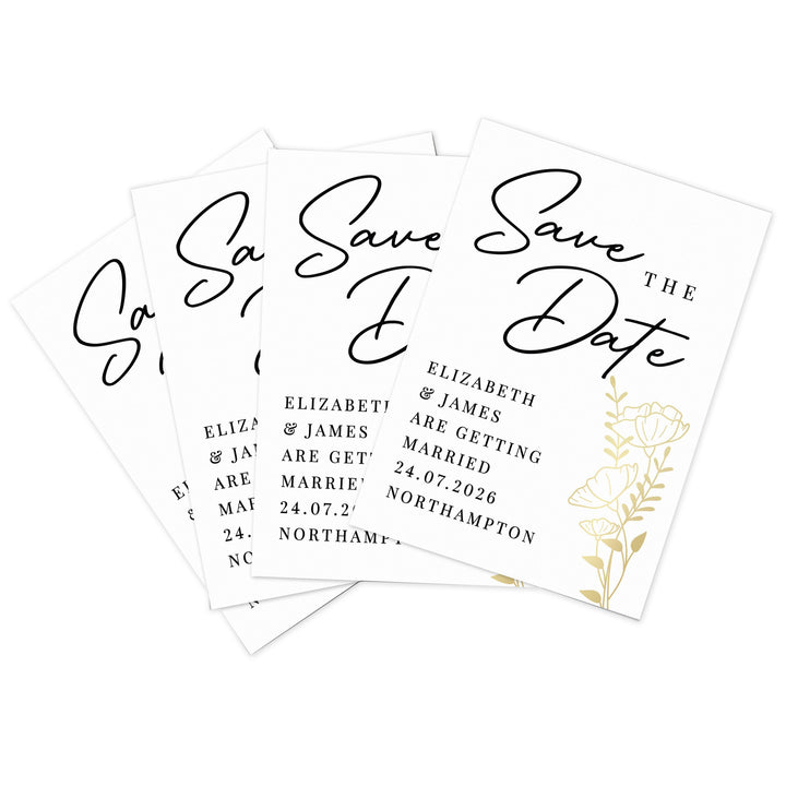 Personalised Gold Floral Set of 36 Wedding Save the Dates, The Personal Shop, personalised gifts