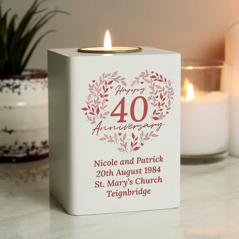 Personalised 40th Ruby Wedding Anniversary Tea Light Holder