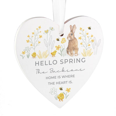 Personalised Spring Bunny Wooden Heart Ornament