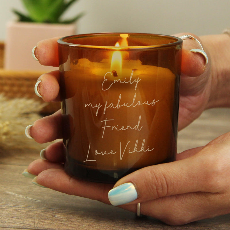 Personalised Engraved Message Amber Glass Candle