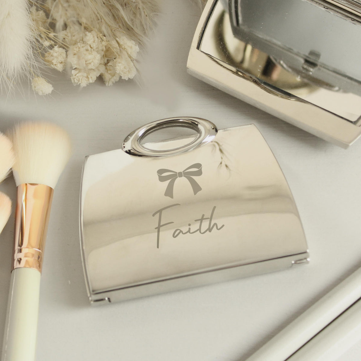 Personalised Bow Handbag Compact Mirror, The Personal Shop, personalised gifts