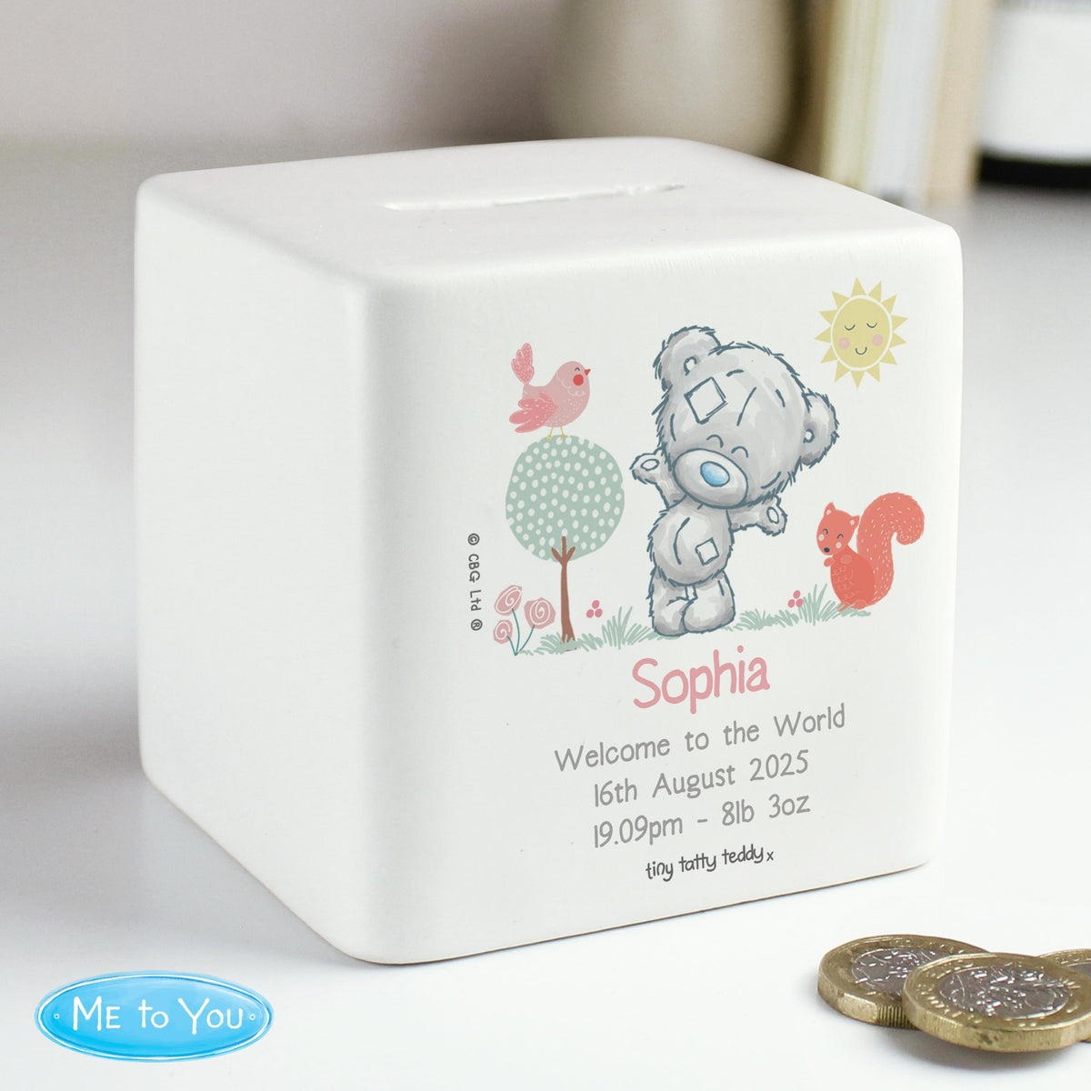 Personalised Tiny Tatty Teddy Woodland Animal Money Box – alternative view
