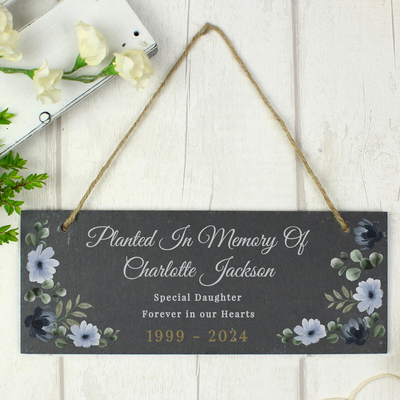 Personalised Memorial Floral Slate Hanging Ornament