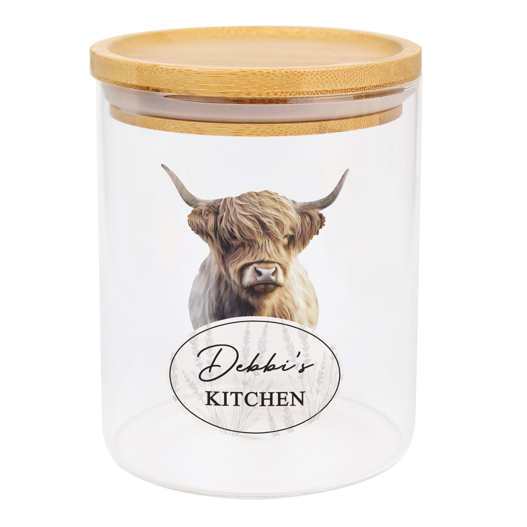 Personalised Highland Cow Glass Storage Jar – alternative view