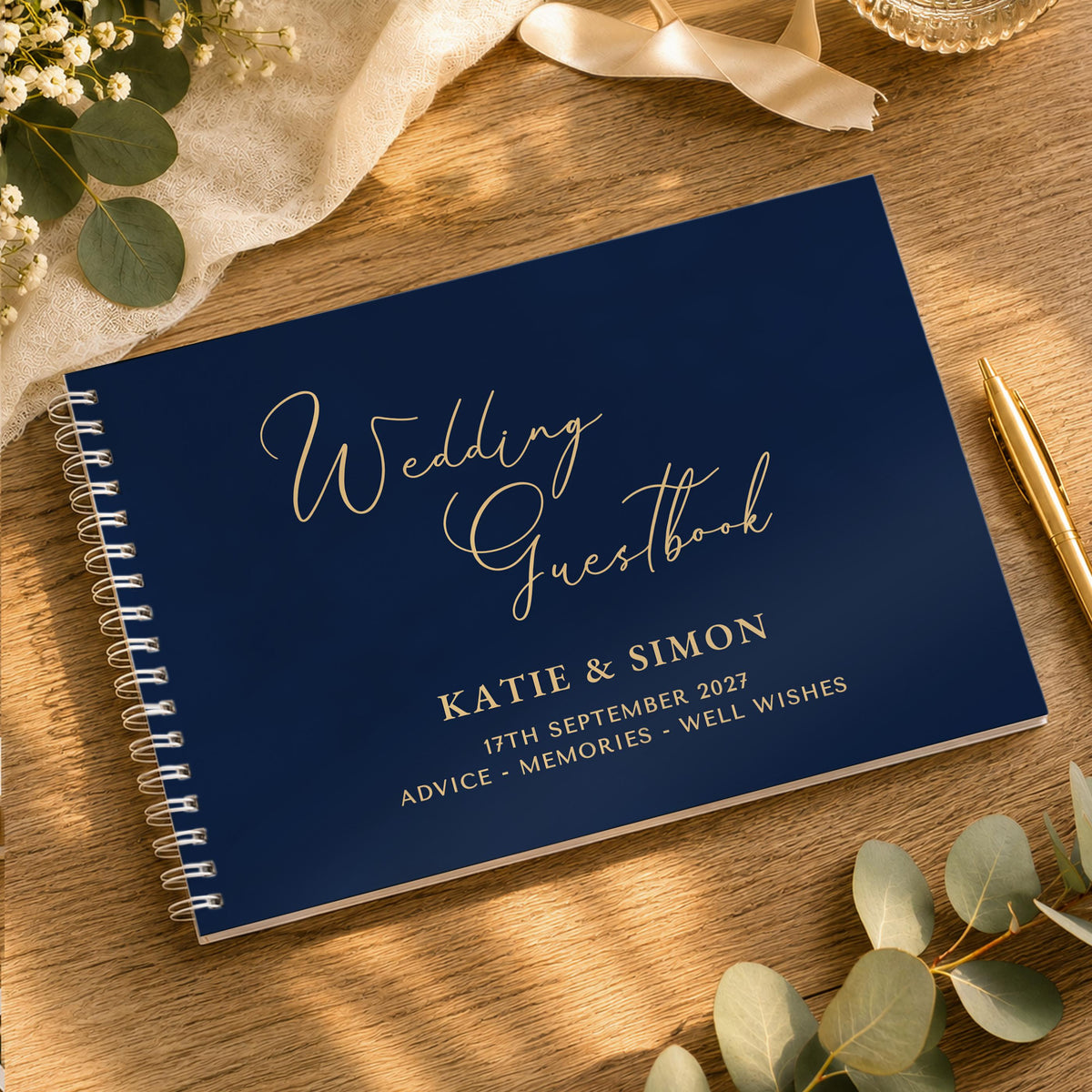 Personalised Navy Wedding Guest Book, The Personal Shop, personalised gifts