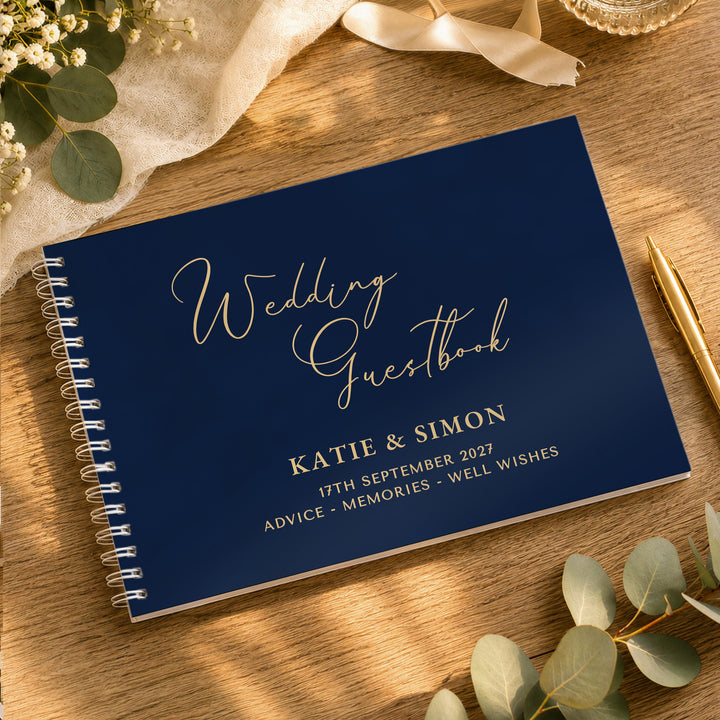 Personalised Navy Wedding Guest Book, The Personal Shop, personalised gifts