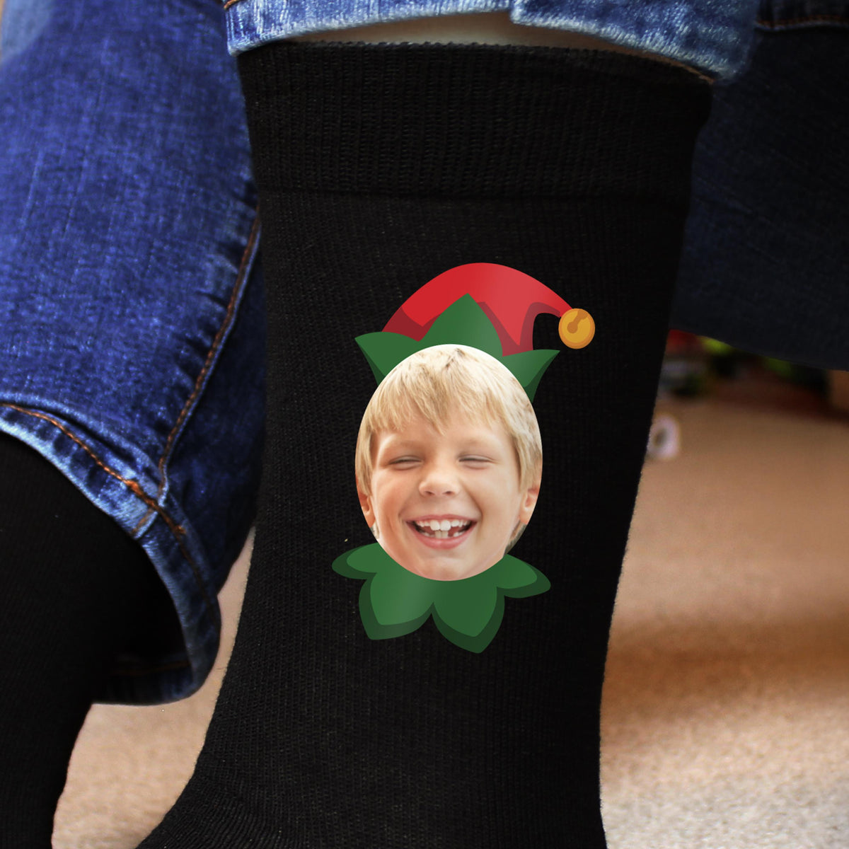 Personalised Photo Upload Elf Christmas Socks, The Personal Shop, personalised gifts