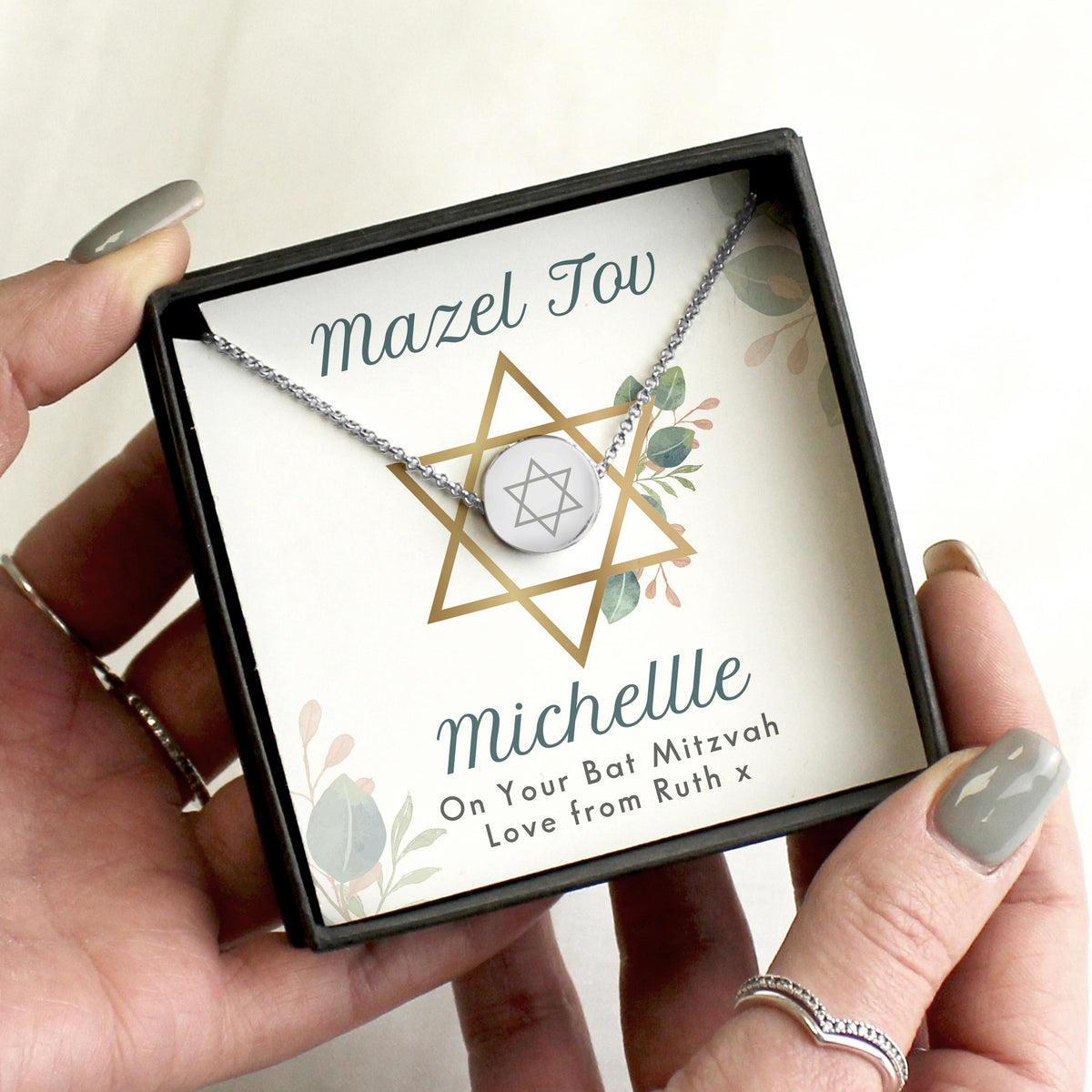 Personalised Bat Mitzvah Sentiment Silver Tone Necklace and Box, The Personal Shop, personalised gifts