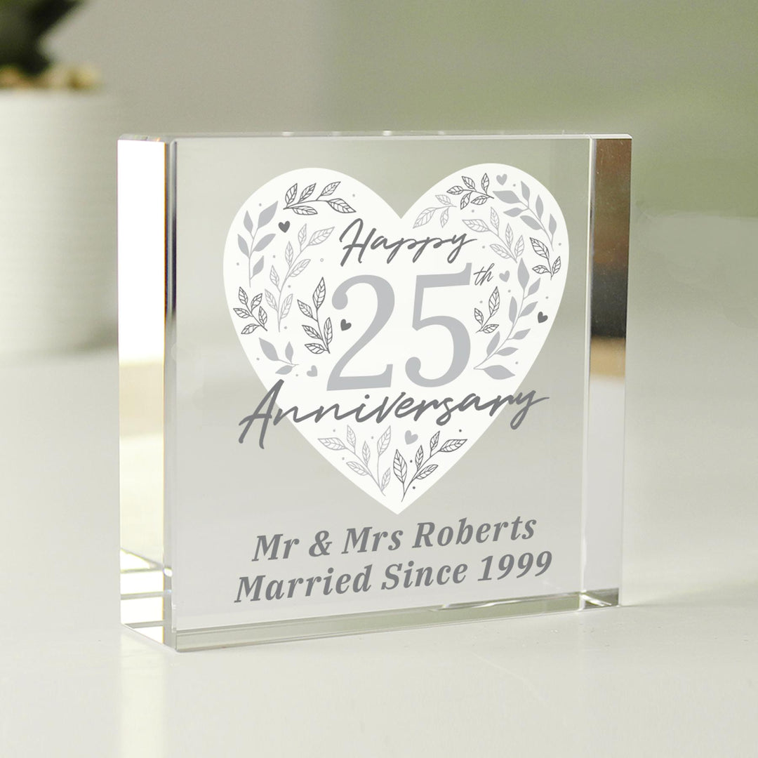Personalised 25th Silver Wedding Anniversary Crystal Token – alternative view