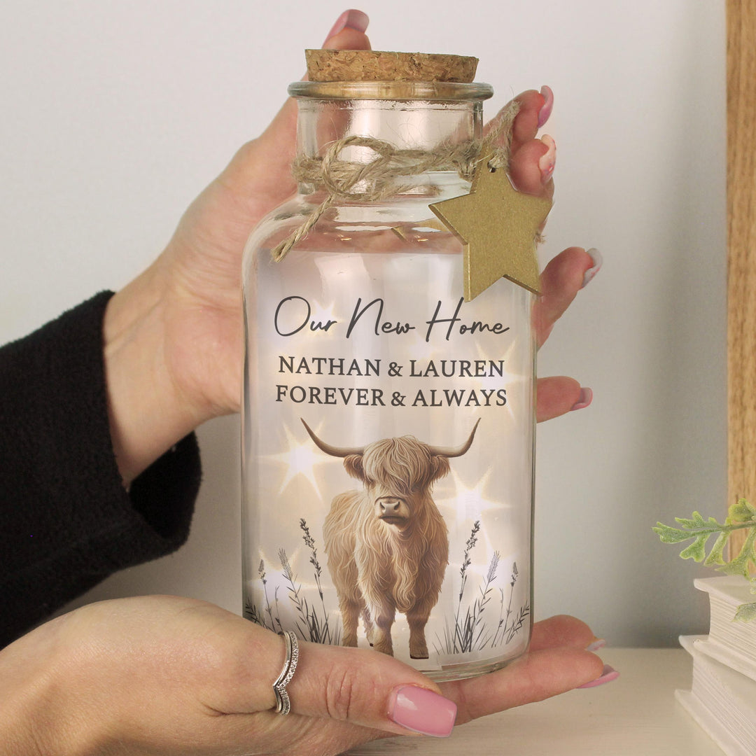 Personalised Highland Cow LED Light Up Jar – alternative view