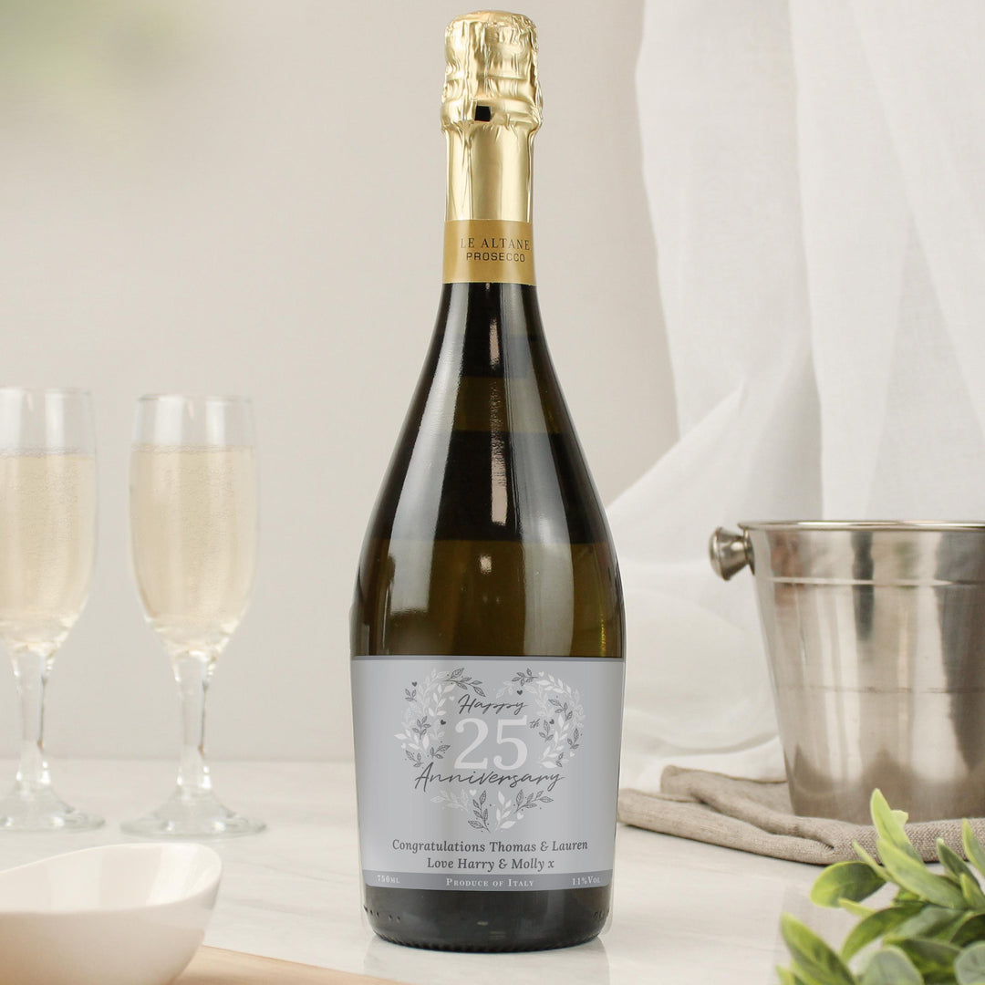 Personalised 25th Silver Wedding Anniversary Prosecco, The Personal Shop, personalised gifts