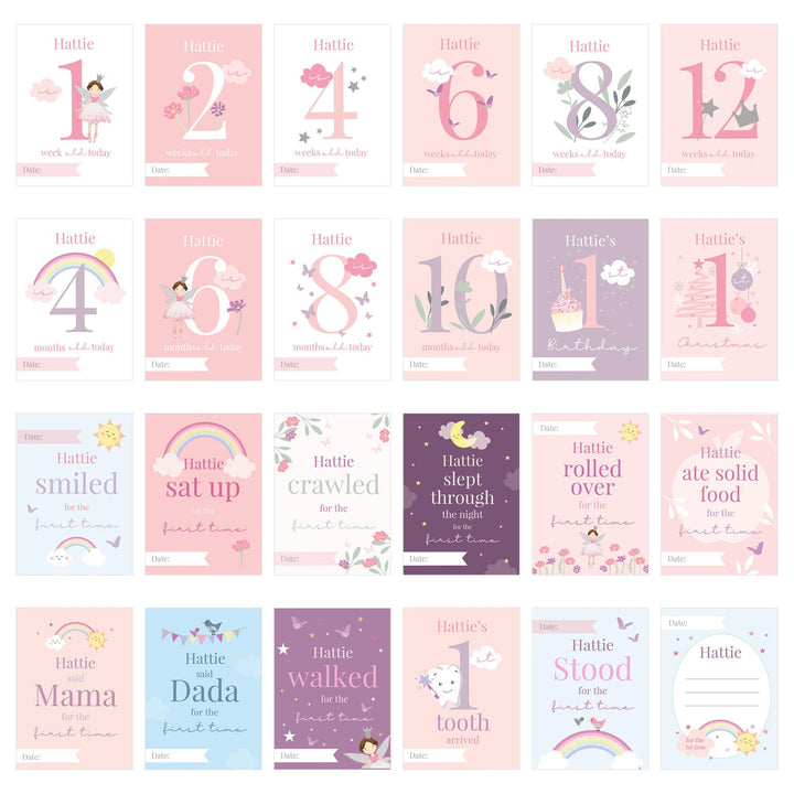 Personalised Fairy Princess Baby Milestone Cards – alternative view