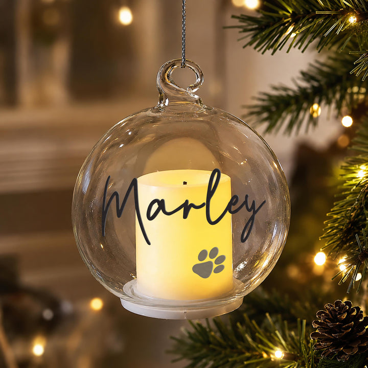 Personalised Pawprint Memorial LED Candle Glass Bauble, The Personal Shop, personalised gifts