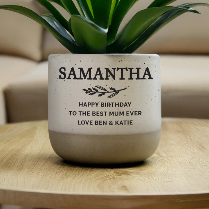 Personalised Memorial Flecked Plant Pot, The Personal Shop, personalised gifts