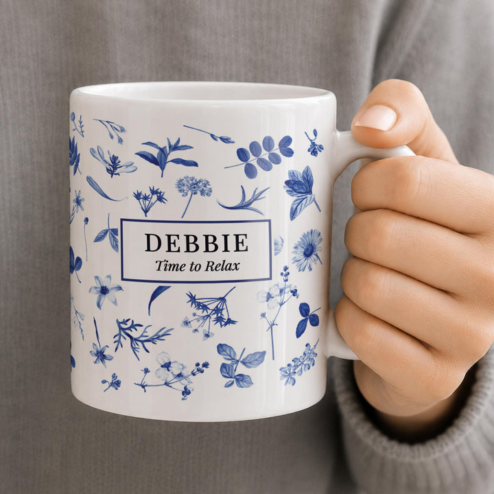 Personalised Blue Floral mug, The Personal Shop, personalised gifts