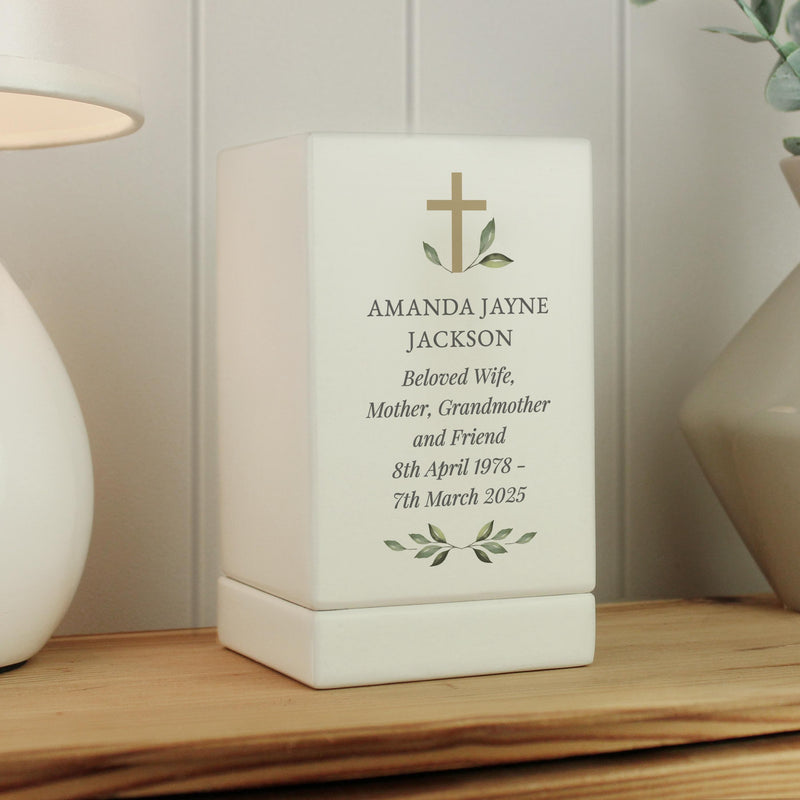 Personalised Memorial Cross Small Wooden Urn