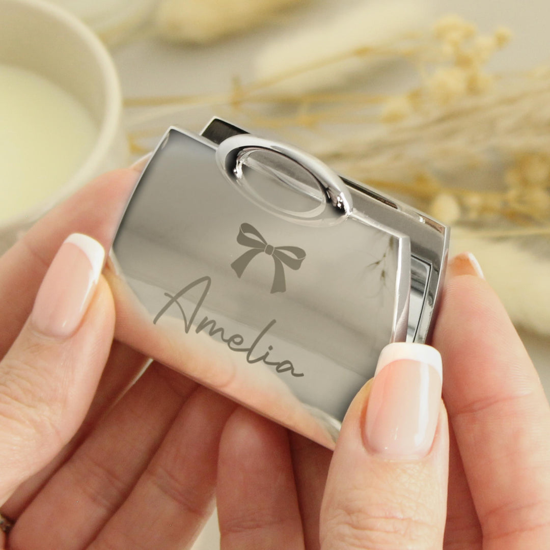 Personalised Bow Handbag Compact Mirror, The Personal Shop, personalised gifts