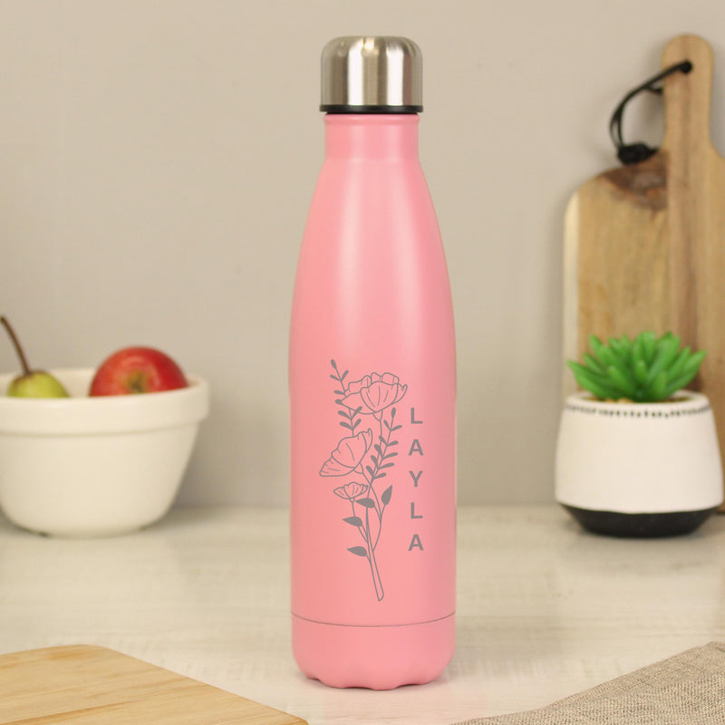 Personalised Floral Pink Metal Insulated Drinks Bottle